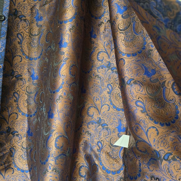 Barry Wang Men's 3XL Blue Paisley Long Sleeve Button Down Dress Shirt Jacquard - Picture 4 of 5